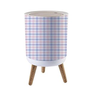 trash can with lid pink and blue pastel gingham seamless check suitable for mens shirt wood small garbage bin waste bin for kitchen bathroom bedroom press cover wastebasket 7l/1.8 gallon