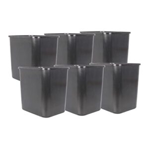 3 gal plastic open top kitchen trash can, black, 6-pack