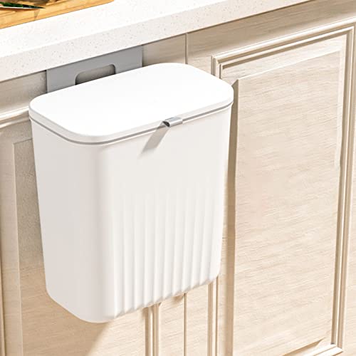 Hanging Trash Can with Lid, Kitchen Cabinet Door Hanging Trash Can,Cover Cabinet Trash Can,Reusable Door Hanging Trash Can,Under Sink Door Trash,for Can RV, Kitchen,Bathroom (White)