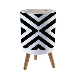 trash can with lid seamless with striped crossed black white diagonal lines optical wood small garbage bin waste bin for kitchen bathroom bedroom press cover wastebasket 7l/1.8 gallon