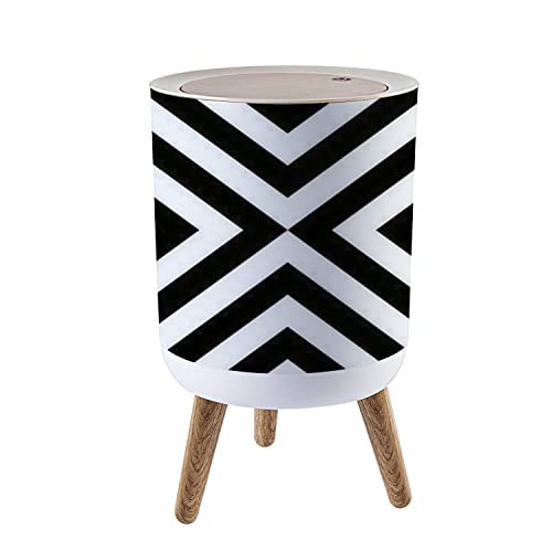 Trash Can with Lid Seamless with Striped Crossed Black White Diagonal Lines Optical Wood Small Garbage Bin Waste Bin for Kitchen Bathroom Bedroom Press Cover Wastebasket 7L/1.8 Gallon