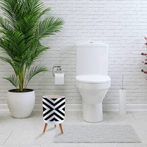 Trash Can with Lid Seamless with Striped Crossed Black White Diagonal Lines Optical Wood Small Garbage Bin Waste Bin for Kitchen Bathroom Bedroom Press Cover Wastebasket 7L/1.8 Gallon