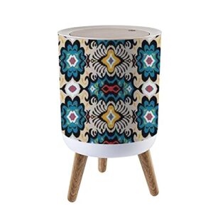 trash can with lid bandana print seamless with paisley ornament silk neck scarf or wood small garbage bin waste bin for kitchen bathroom bedroom press cover wastebasket 7l/1.8 gallon