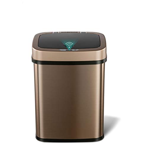 WENLII Smart Sensor Trash Can Stainless Steel Square Waste Bin Garbage Bin Office Rubbish Bin Gold 12L from (Color : D)