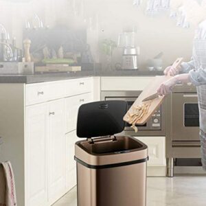 WENLII Smart Sensor Trash Can Stainless Steel Square Waste Bin Garbage Bin Office Rubbish Bin Gold 12L from (Color : D)