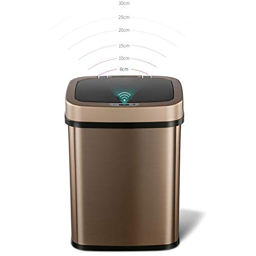 WENLII Smart Sensor Trash Can Stainless Steel Square Waste Bin Garbage Bin Office Rubbish Bin Gold 12L from (Color : D)