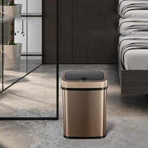 WENLII Smart Sensor Trash Can Stainless Steel Square Waste Bin Garbage Bin Office Rubbish Bin Gold 12L from (Color : D)