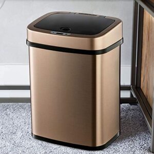 WENLII Smart Sensor Trash Can Stainless Steel Square Waste Bin Garbage Bin Office Rubbish Bin Gold 12L from (Color : D)