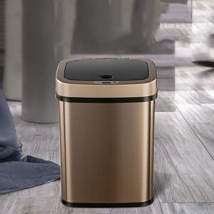 WENLII Smart Sensor Trash Can Stainless Steel Square Waste Bin Garbage Bin Office Rubbish Bin Gold 12L from (Color : D)