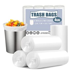 small trash bags 4 gallon – unscented 4 gallon trash bag small garbage bags, bathroom trash bags for office kitchen bedroom, white 4 gal small trash can liners, 80 count