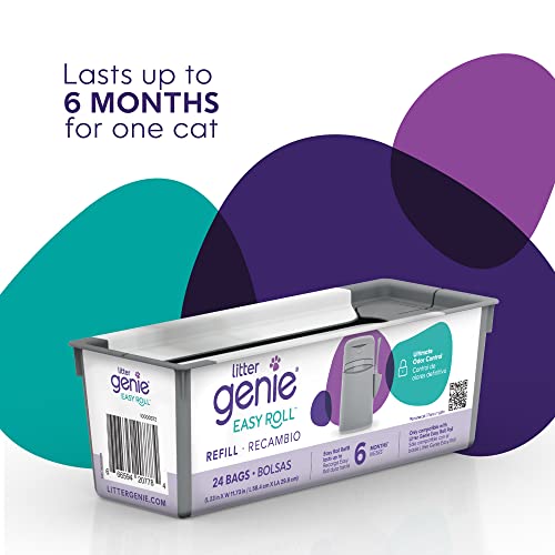 Litter Genie Easy Roll Continuous Refill Bags (1-Pack) | Multi-Layers of Odor-Barrier Technology | Includes 24 Bags