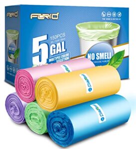 small garbage bags – forid 4-5 gallon trash bags durable trash can liners for home office bathroom bedroom waste bin(5 colors 150 counts)