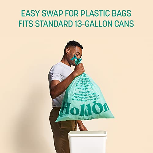 HoldOn Large Trash Bags 13 Gallon – Plant-Based Garbage Bags with Drawstring Handles for Tall Trash Bins – Trash Bags for Kitchen Bin (40 bags)