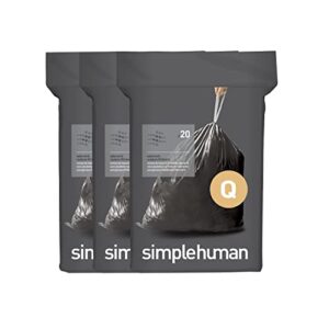 simplehuman code q odorsorb custom fit drawstring odor absorbing trash bags in dispenser packs, 50-65 liter / 13-17 gallon, 60 liners