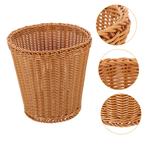 Holibanna Rattan Trash Can Wicker Trash Basket Ornament Container Water Hyacinth Storage Baskets Rattan Trash Bin Garbage Container Woven Waste Basket Sundries Container Plastic Wastebasket