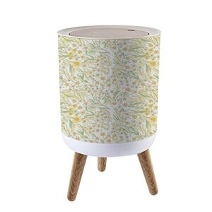 trash can with lid blooming meadow seamless trendy color for fashion wallpapers and print wood small garbage bin waste bin for kitchen bathroom bedroom press cover wastebasket 7l/1.8 gallon