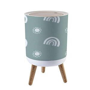 trash can with lid childrens seamless with rainbows and the sun trendy childrens motif wood small garbage bin waste bin for kitchen bathroom bedroom press cover wastebasket 7l/1.8 gallon