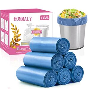 hommaly 4 gallon small blue trash bags strong clear garbage bags, bathroom trash can bin liners, plastic bags for office, waste basket liner（blue）
