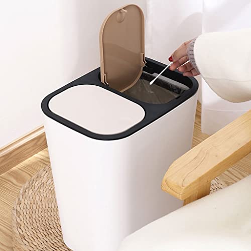 Trash Bin Trash Can Wastebasket Trash Can Garbage Can with Lid, Rectangle Plastic Push Top Dual Compartment Recycling Bin Waste Bin for Kitchen, Bathroom Garbage Can Waste Bin (Color : OneColor, Siz