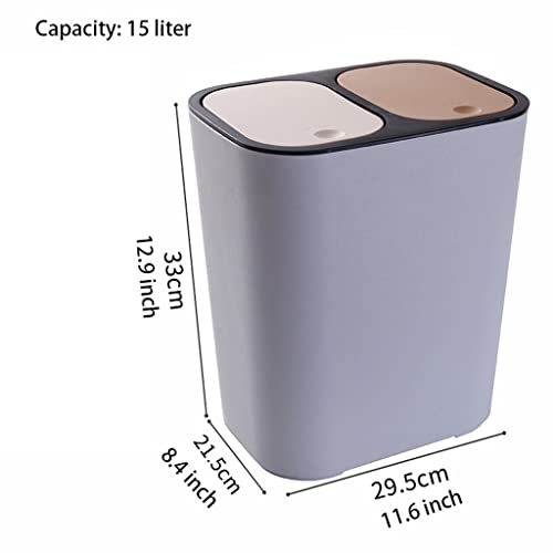 Trash Bin Trash Can Wastebasket Trash Can Garbage Can with Lid, Rectangle Plastic Push Top Dual Compartment Recycling Bin Waste Bin for Kitchen, Bathroom Garbage Can Waste Bin (Color : OneColor, Siz