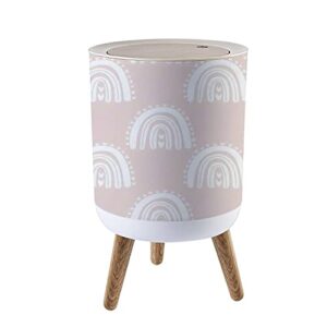 small trash can with lid kids hand drawn seamless with pink pastel rainbows summer for baby garbage bin wood waste bin press cover round wastebasket for bathroom bedroom diaper office kitchen