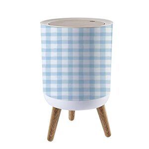 small trash can with lid blue gingham seamless watercolor stripes tartan texture for spring garbage bin wood waste bin press cover round wastebasket for bathroom bedroom diaper office kitchen