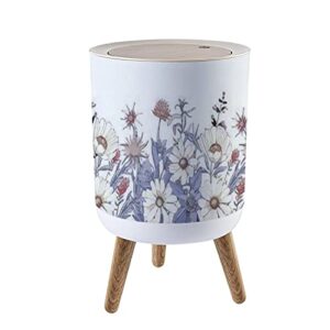 small trash can with lid floral seamless border flower seamless with white flowers blue leaves garbage bin wood waste bin press cover round wastebasket for bathroom bedroom diaper office kitchen