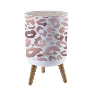 ibpnkfaz89 small trash can with lid trendy rose gold leopard skin abstract seamless wild animal cheetah garbage bin wood waste bin press cover round wastebasket for bathroom bedroom office kitchen