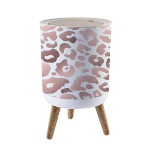 IBPNKFAZ89 Small Trash Can with Lid Trendy Rose Gold Leopard Skin Abstract Seamless Wild Animal Cheetah Garbage Bin Wood Waste Bin Press Cover Round Wastebasket for Bathroom Bedroom Office Kitchen