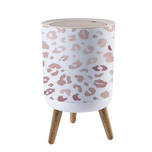 IBPNKFAZ89 Small Trash Can with Lid Trendy Rose Gold Leopard Skin Abstract Seamless Wild Animal Cheetah Garbage Bin Wood Waste Bin Press Cover Round Wastebasket for Bathroom Bedroom Office Kitchen