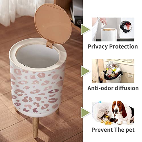 IBPNKFAZ89 Small Trash Can with Lid Trendy Rose Gold Leopard Skin Abstract Seamless Wild Animal Cheetah Garbage Bin Wood Waste Bin Press Cover Round Wastebasket for Bathroom Bedroom Office Kitchen