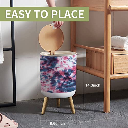 Small Trash Can with Lid Tie dye shibori seamless Watercolor hand painted pink red indigo blue Garbage Bin Wood Waste Bin Press Cover Round Wastebasket for Bathroom Bedroom Diaper Office Kitchen