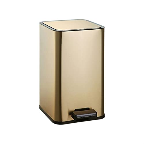 DYPASA Garbage Can 10L Modern Stylish Stainless Steel Trash Can with Lid Call That Toilet Feasible Kitchen Foot-Operated Garbage Can Large Capacity Trash Bin (Color : Gold)