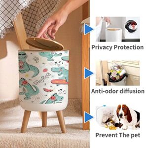 Trash Can with Lid Music Lover Dinosaur Seamless for Kids Fashion Childish with Cute Wood Small Garbage Bin Waste Bin for Kitchen Bathroom Bedroom Press Cover Wastebasket 7L/1.8 Gallon