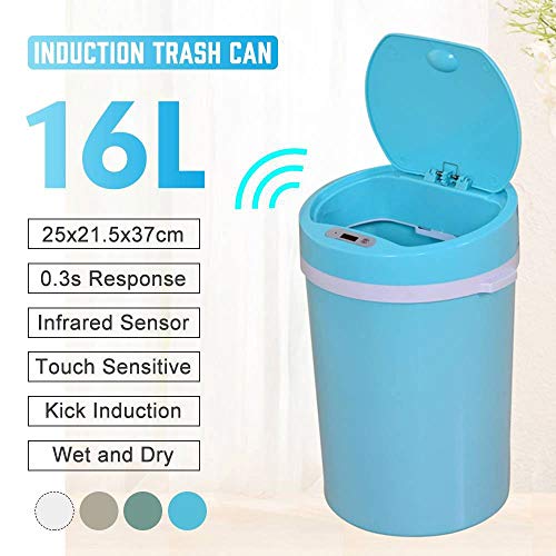 WENLII 16L Automatic Induction Trash Can Touchless Smart Motion Sensor Rubbish Waste Bin Waste Garbage Bin