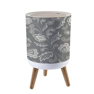 trash can with lid crewel embroidery floral lace needlework seamless hand drawn wood small garbage bin waste bin for kitchen bathroom bedroom press cover wastebasket 7l/1.8 gallon