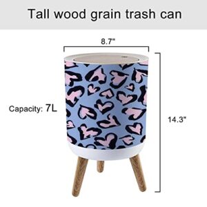 Small Trash Can with Lid Leopard Seamless Print Abstract Repeating Heart Leopard Skin Imitation Round Recycle Bin Press Top Dog Proof Wastebasket for Kitchen Bathroom Bedroom Office 7L/1.8 Gallon