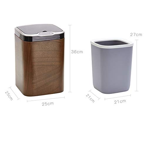 WENLII Smart Wooden Living Room Sense Trash Can Household Inductive Ashbin Dynamic Storage Bucket Large Garbage Cans