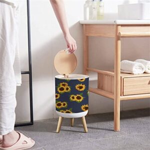 Small Trash Can with Lid Sunflower and Leaf Seamless Flat Watercolor Style Navy Sun Flowers and Round Recycle Bin Press Top Dog Proof Wastebasket for Kitchen Bathroom Bedroom Office 7L/1.8 Gallon