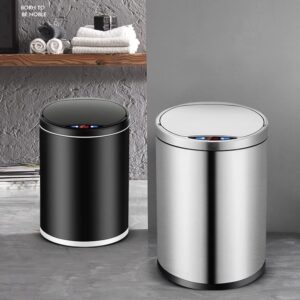 n/a Intelligent Trash Bin Home Living Room Bedroom Kitchen Bathroom Automatic Induction Trash Can Stainless Steel Trash Can (Color : Black, Size : 9L)