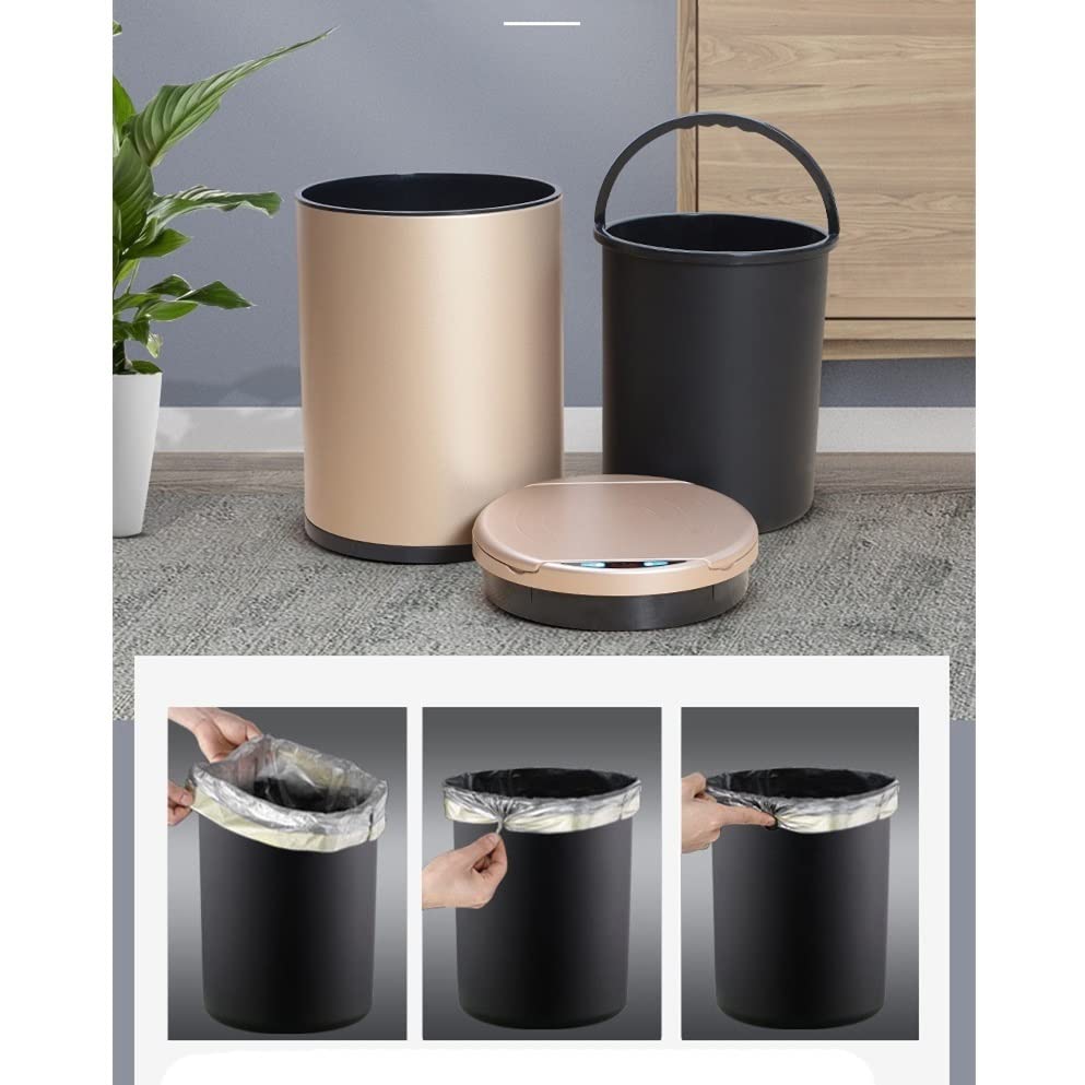 n/a Intelligent Trash Bin Home Living Room Bedroom Kitchen Bathroom Automatic Induction Trash Can Stainless Steel Trash Can (Color : Black, Size : 9L)