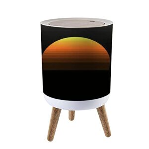 small trash can with lid 80s sunset retro neon 90s poster electro sun space vintage grid sunset waste bin with wood legs press cover wastebasket round garbage bin for kitchen bathroom bedroom office