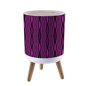 small trash can with lid full seamless vertical lines texture colorful women dress fabric print waste bin with wood legs press cover wastebasket round garbage bin for kitchen bathroom bedroom office