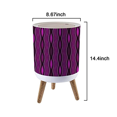 Small Trash Can with Lid Full Seamless Vertical Lines Texture Colorful Women Dress Fabric Print Waste Bin with Wood Legs Press Cover Wastebasket Round Garbage Bin for Kitchen Bathroom Bedroom Office