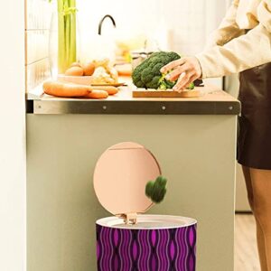 Small Trash Can with Lid Full Seamless Vertical Lines Texture Colorful Women Dress Fabric Print Waste Bin with Wood Legs Press Cover Wastebasket Round Garbage Bin for Kitchen Bathroom Bedroom Office