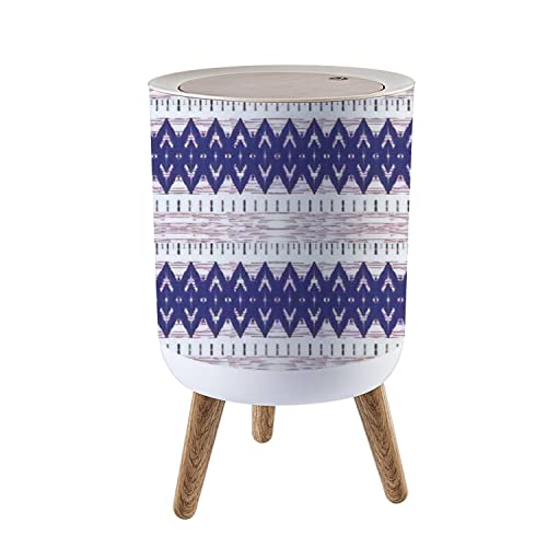 Small Trash Can with Lid Beautiful ikat seamless Native thai colorful weaves Ethnic tribal ikat Waste Bin with Wood Legs Press Cover Wastebasket Round Garbage Bin for Kitchen Bathroom Bedroom Office