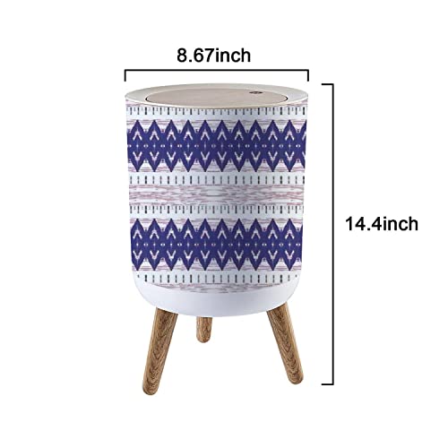 Small Trash Can with Lid Beautiful ikat seamless Native thai colorful weaves Ethnic tribal ikat Waste Bin with Wood Legs Press Cover Wastebasket Round Garbage Bin for Kitchen Bathroom Bedroom Office