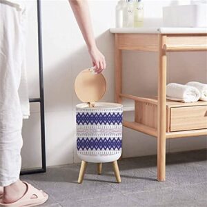 Small Trash Can with Lid Beautiful ikat seamless Native thai colorful weaves Ethnic tribal ikat Waste Bin with Wood Legs Press Cover Wastebasket Round Garbage Bin for Kitchen Bathroom Bedroom Office