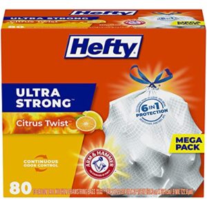 hefty ultra strong tall kitchen trash bags, 13 gallon citrus twist scent, 80 count (pack of 1), white