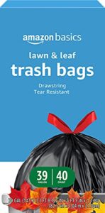 amazon basics lawn & leaf drawstring trash bags, 39 gallon, 40 count